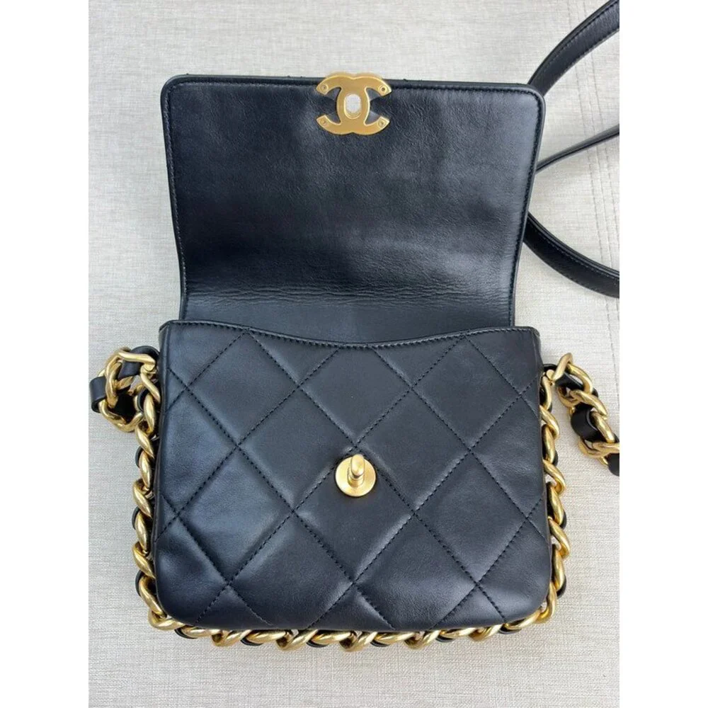 CHANEL Black Calfskin Square Flap Bag Mini GHW